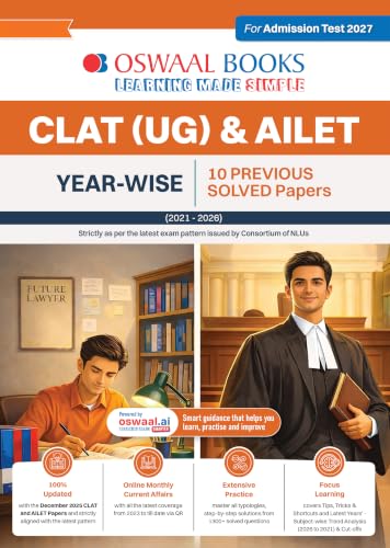 Oswaal CLAT (UG) & AILET | Year-wise | 10 Previous Solved Papers | (2021-2026) | For 2027 Admission Test