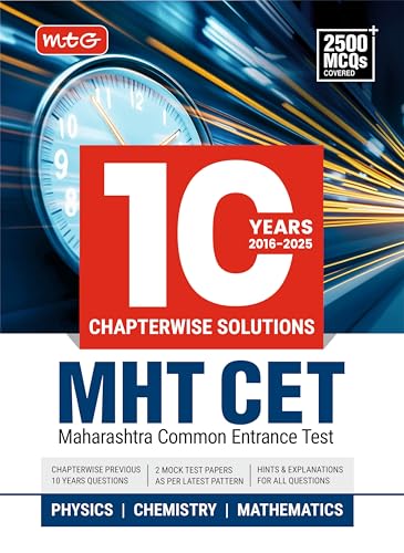 MTG 10 Years MHTCET Chapterwise Previous Solved Questions Papers (PYQ Book) For 2026 Exam | MHT CET Mock Test Papers For Physics, Chemistry & Mathematics