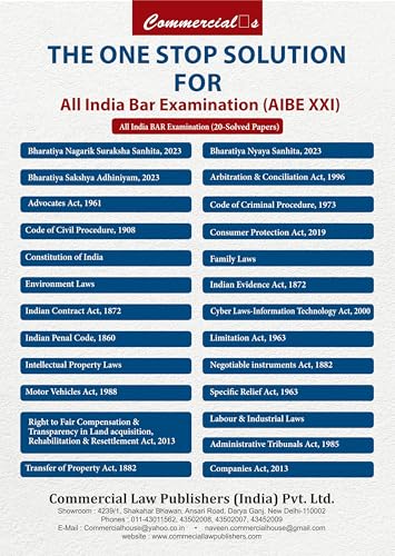 AIBE 25 Bare Acts , 2026 Edition for AIBE Exam XXI with Solved Paper