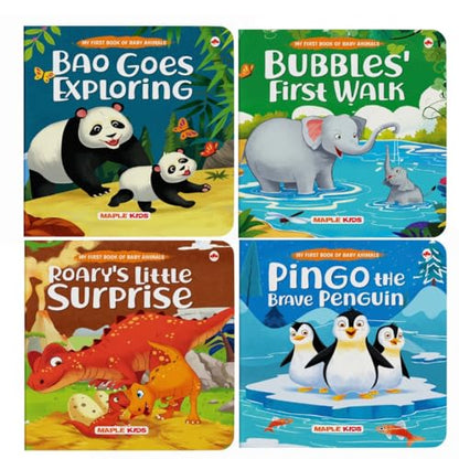 Story Books for Kids - Baby Animal Stories (Set of 4 Books) (Illustrated) - Board Book - Bedtime Stories - Age 2+ Years - Bao Goes Exploring, Pingo ... Aloud to Infants, Toddlers - Hardbound Book