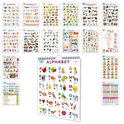 My First ALL IN ONE SPIRAL CHART : With 16 Topics ( Big Fonts and Realistic Pictures) | Gift Set For Kids