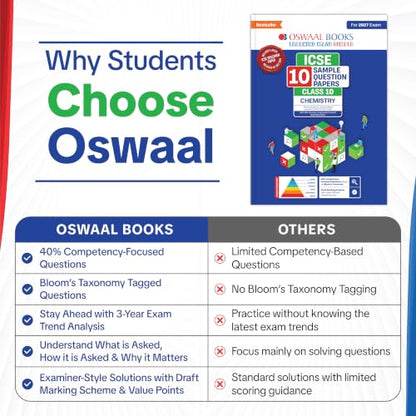 Oswaal ICSE | 10 Sample Question Papers | Class 10 | Chemistry (For 2027 Exam) | Includes–Board Paper 2026 & Specimen 2027 | With On Tips Notes, Mind Maps & Oswaal AI