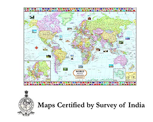 India Map & World Map Combo | LAMINATED | Size : 70 X 100 cm | India Map | World Map | Tear-Resistant, Waterproof, Adhesive Back Strips