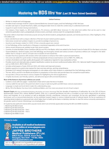 Mastering the BDS IIIrd Year, 11/E (Last 20 Years Solved Questions) for BDS 3rd Year Students and NEET-MDS Aspirants | General Medicine, Surgery and Oral Pathology with MCQs and Viva-Voce: 1