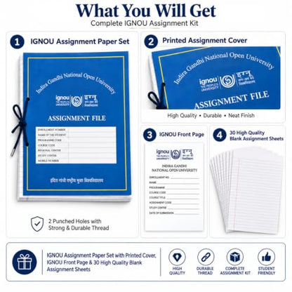 IGNOU Assignment File Kit for 4 Subjects with Front Page, ID Card Page & 30 Ruled Sheets per File, Pack of 4