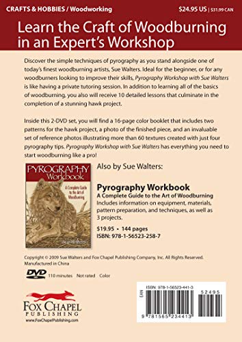 Pyrography Workshop with Sue Walters: Hawk Portrait Step-by-Step Woodburning Tutorial and Beginner's Guide (Fox Chapel Publishing) 2-DVD Set with 16-Page Booklet, Patterns, and Reference Photography