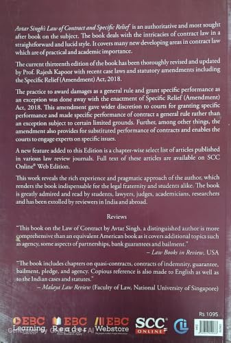 Avtar Singh's Contract & Specific Relief – 13th Edition | Reprinted 2026 | Comprehensive Guide to Contract Law and Specific Relief