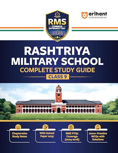 Arihant RMS (Rashtriya Military School) Class 9 Entrance Test 2026 | Complete Study Guide with Chapterwise Notes | Solved Paper 2025 | RMS PYQs ... | 2000+ Practice MCQs with Detailed Solutions