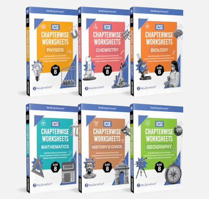 Gurukul by Oswal Chapterwise Worksheets ICSE Class 8 Bundles (Set of 6) Exam 2026 : Physics, Chemistry, Maths, Biology, History & Civics, Geography, Practice Qs, Case Studies, Chapter Assessment