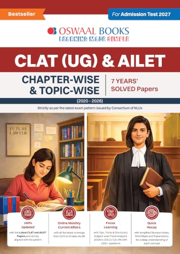 Oswaal CLAT (UG) and AILET| 7 Years' Chapter-wise and Topic-wise Solved Papers| (2020 -2025) | For 2027 Admission Test