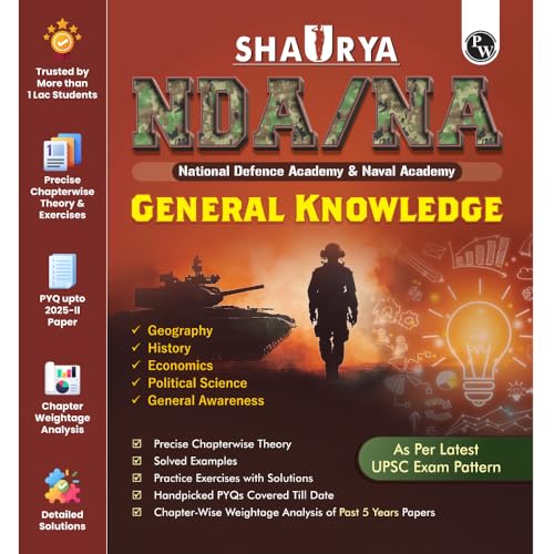PW Shaurya NDA Book 2026 – NDA/NA General Knowledge | Latest 2025 Solved Paper | Geography, History, Economics, Political Science | Chapterwise Theory, PYQs, Practice Exercises