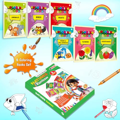 Copy Colour Book For Kids Set of 6 Books - Animals, Birds, Fishes & Sea Animals, Fruits, Vegetables, Cartoons | 2 to 6 Years Old | Ideal Birthday Gift Set for Growing Kids [Paperback] PW