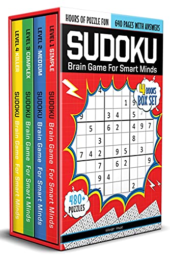 Sudoku-Brain Games For Smart Minds Box Set of 4 Books : Brain Booster Puzzles for Kids,480+ Fun Game book cover