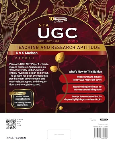 Pearson UGC NET Paper 1 Teaching & Research Aptitude 10th Anniversary Edition + Previous Years Solved Papers | Fully Solved 2024–2026 Papers, Mock Tests, Topic-wise Practice & Latest Exam Pattern