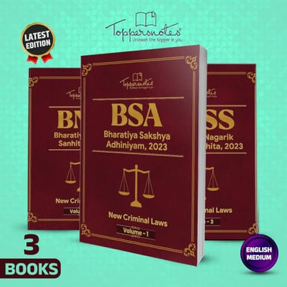 New Criminal Laws Combo (Bharatiya Nyaya Sanhita (BNS) | Bharatiya Nagarik Suraksha Sanhita (BNSS) | Bharatiya Sakshya Adhiniyam (BSA) ) For All ... Set of 3 Books, ToppersNotes Latest Edition.