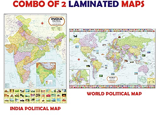 India Map & World Map Combo | LAMINATED | Size : 70 X 100 cm | India Map | World Map | Tear-Resistant, Waterproof, Adhesive Back Strips