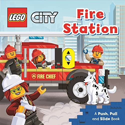 Lego Fire Station: A Push, Pull and Slide Book book cover