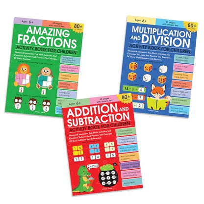 Math Activity Books Bundle 2 – Multiply / Fraction / Addition (Pack of 3 Books)