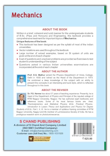 Mechanics for Students of B.Sc (Pass and Hons.) also useful for Engineering Students 2025 - 2026 | Revised Edition | By DS Mathur & Dr. PS Hemne