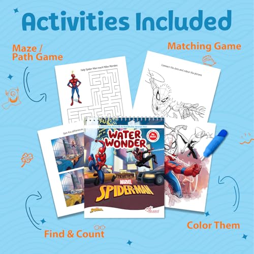 Pegasus Magic Water Book with refillable magical pen for kids 2-5 years - Spiderman | Reusable coloring books for children - self drying with no mess ... 3 + (Reusable Water Wonders Coloring Book)