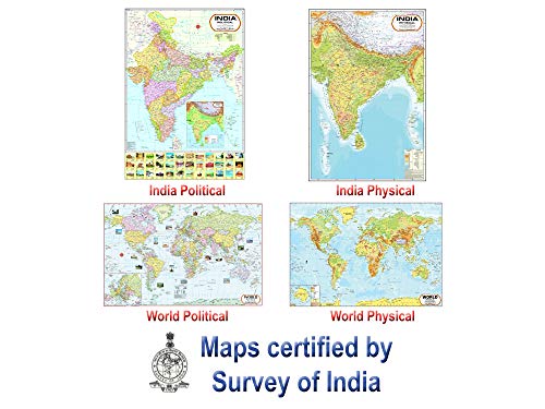 India & World Map ( Both Political & Physical ) with Constitution of India and History of India Chart | LAMINATED SET OF 6 Maps & Charts | Useful for UPSC, SSC, IES and other competitive exams