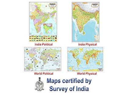 India & World Map ( Both Political & Physical ) with Constitution of India and History of India Chart | LAMINATED SET OF 6 Maps & Charts | Useful for UPSC, SSC, IES and other competitive exams