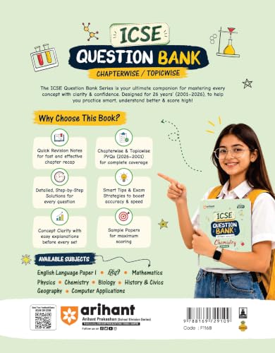 Arihant ICSE Question Bank Class 10 Chemistry For Board Exam 2027 | 26 Years Chapterwise & Topicwise PYQs (2026–2001) with Detailed Step-by-Step Solutions, Examiner's Comments, Tips & 3 Sample Papers