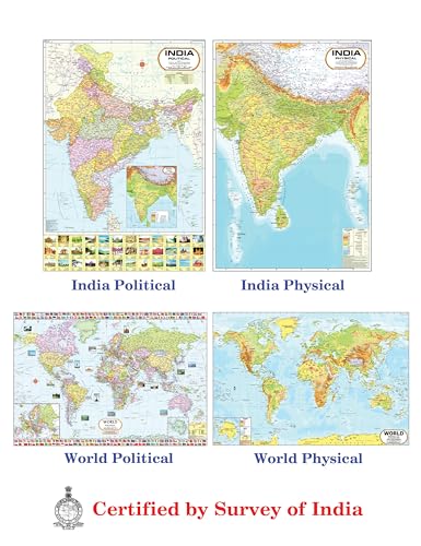 Complete Laminated Set of UPSC Maps & Charts | Set of 11 | India & World Map ( Both Political & Physical ) with Constitution of India, Constitutional ... Economy, Maths Formula & Geography terms