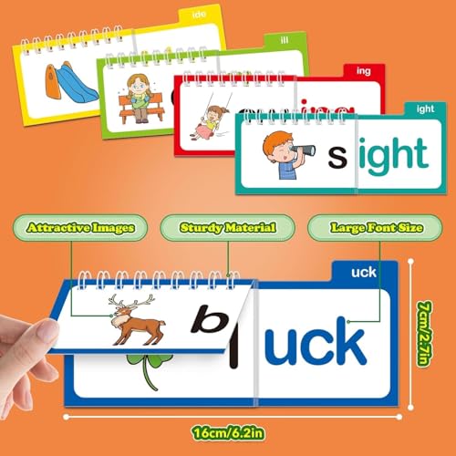 SHNMN 30PCS Read and Rhyme Flip Books, Interesting Word Family Flip Books, ABC Vocabulary Cards, Sight Words Flash Cards Kindergarten, Read and Rhyme Flip Activity Book