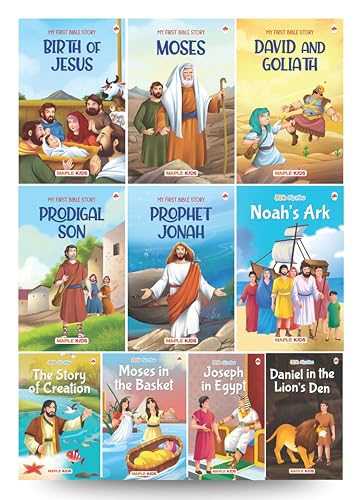 Story Books for Kids - Bible Stories (Illustrated) - (Set of 10 Books) - English Stories for Children - Birth of Jesus, Prophet Jonah, Moses, The Story of Creation, etc., - Moral Stories - Age 3+
