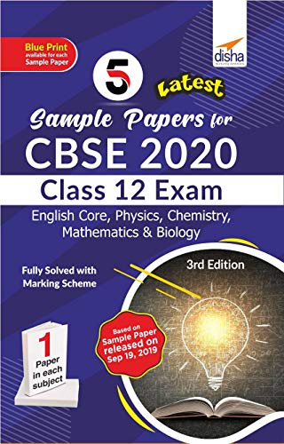 5 Latest Sample Papers for CBSE 2020 Class 12 Exam - English Core, Physics, Chemistry Mathematics & book cover