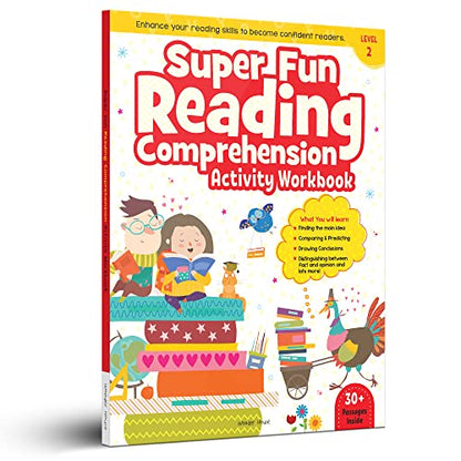 Super Fun Reading Comprehension Workbook: Level 2 | Activity Book for Kids | Ages 7–9 | Strengthen Reading & Thinking Skills with Engaging Passages
