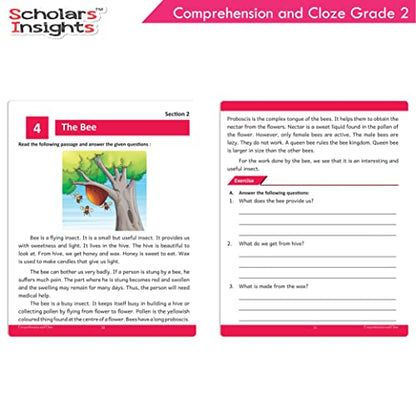 Scholars Insights Comprehension and Cloze Grade 2 - Enrichment Exercises for Reading, Comprehension, Vocabulary, and Grammar Skill Development with Self-Assessment Sheets