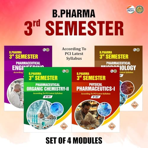B. Pharma 3rd Semester Books (Set of 4 Books) Physical Pharmaceutics-I, Pharmaceutical Engineering, Pharmaceutical Organic Chemistry-II, Pharmaceutical Microbiology