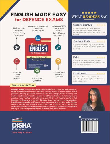 Disha Objective English for Defence Exams - NDA, CDS & AFCAT | For 2026 Exams | Includes PYQs | Fully Solved