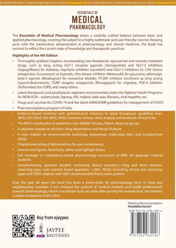 Essentials of Medical Pharmacology, 9/E for MBBS 2nd Year | CBME-aligned Pharmacology Textbook with Complimentary Exam Prep Booklet - 1200+ MCQs, Case-based Questions and OSPE Stations