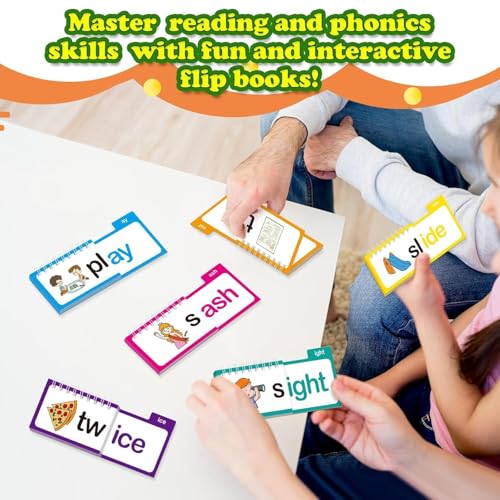 SHNMN 30PCS Read and Rhyme Flip Books, Interesting Word Family Flip Books, ABC Vocabulary Cards, Sight Words Flash Cards Kindergarten, Read and Rhyme Flip Activity Book