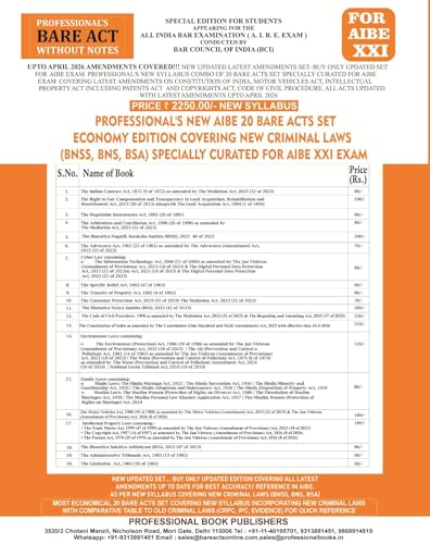 PROFESSIONAL'S NEW SYLLABUS ECONOMY EDITION Bare Acts without Notes for AIBE as per BCI Guidelines- New & Updated Set of 20 Books covering latest amendments includes New Criminal Laws (BNSS, BNS, BSA)