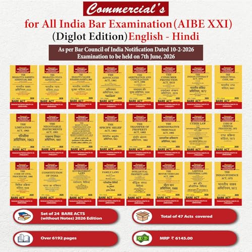 AIBE Bare Acts without Notes Diglot Edition (English & Hindi) 24 Book Set as Per Latest Guidelines of BCI with New Criminal Laws, ?????? ??????? ?? ??????