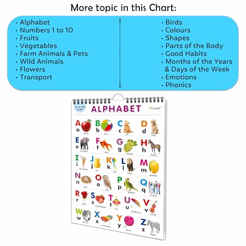 My First ALL IN ONE SPIRAL CHART : With 16 Topics ( Big Fonts and Realistic Pictures) | Gift Set For Kids