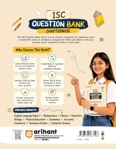 Arihant ISC Question Bank Class 12 English Language (Paper I) For Exam 2027 | 17 Years Chapterwise & Topicwise PYQs (2026-2010) with Detailed Step-by-Step Answers,Examiner's Comments & 3 Sample Papers