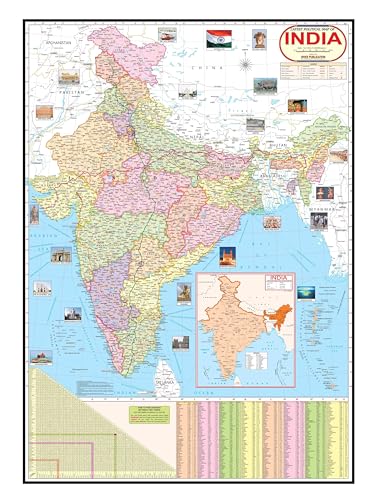 India Political Map | Laminated Both Side | Size - 70x100 cm (Large Size) | India Map | Indian Map | Political Map of India