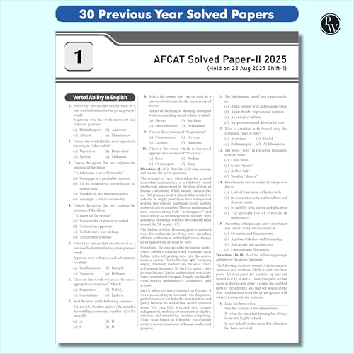 PW 30 AFCAT Previous Years' Solved Papers (2025 - 2011) with August 2025 Paper For Flying, Technical & Ground Duty (Non-Technical) Branches 2026 Exam | PYQs | 10 Practice Sets