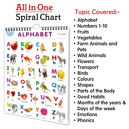 My First ALL IN ONE SPIRAL CHART : With 16 Topics ( Big Fonts and Realistic Pictures) | Gift Set For Kids