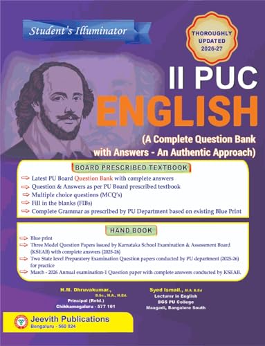 Jeevith 2nd PUC - ENGLISH - Student's Illuminator|A Complete Question Bank With Answers- An Authentic Approach|Thoroughly Updated For 2026-27|