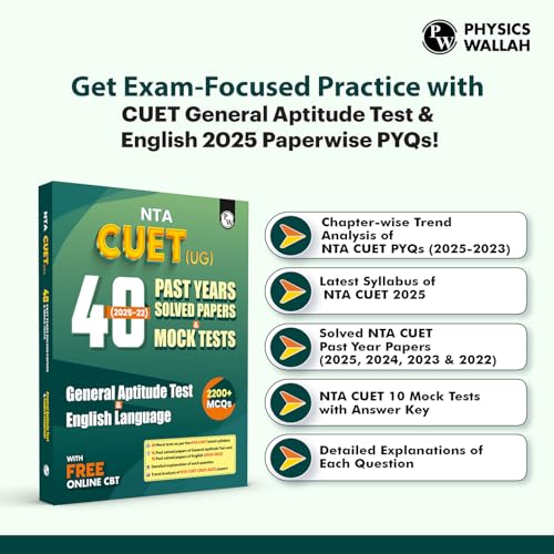 PW CUET UG Entrance Exam Books 2026 –GT & English Language | 40 Past Years Solved Papers (2025–2022) | 2200+ MCQs Question Bank | CUET UG Previous Year Papers | Mock Tests | Latest NTA Pattern