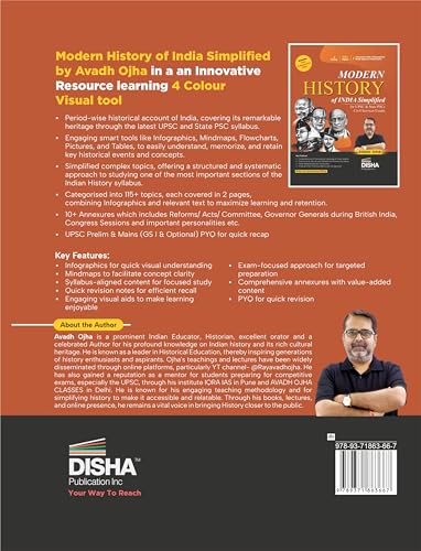 Disha Modern History of India Simplified by Avadh Ojha for UPSC & State PSC Civil Services Exams | 4 color Book Powered with Infographics, Mindmaps, Pictures & Tables | Includes Post Independent India