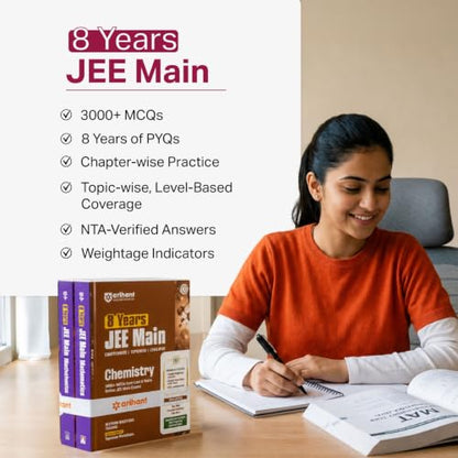 Arihant 8 Years JEE Main Chemistry, Physics, Mathematics PYQ Book 2027 | Chapterwise, Topicwise & Levelwise 3000+ MCQs| NTA Authenticated Answers, Chapter Revision Questions & Topicwise Worksheets