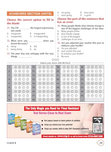 MTG International English Olympiad (IEO) Workbook Class 4 - Chapter-wise MCQs with Achievers Section - SOF Olympiad Books For 2026-27 Exam