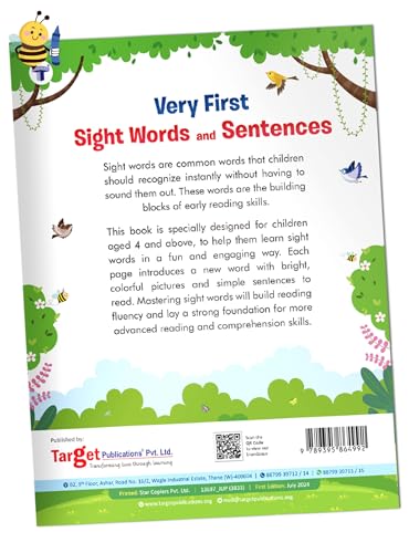 Sight Words & Sentences Book for Kids 4+ Years | 55 Essential Sight Words with Colourful Pictures | Early Learning Book for Preschool & Kindergarten